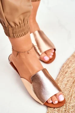 Boto Klapki Damskie Klasyczne*Klapki Damskie Płaskie Różowe Złoto Mimios