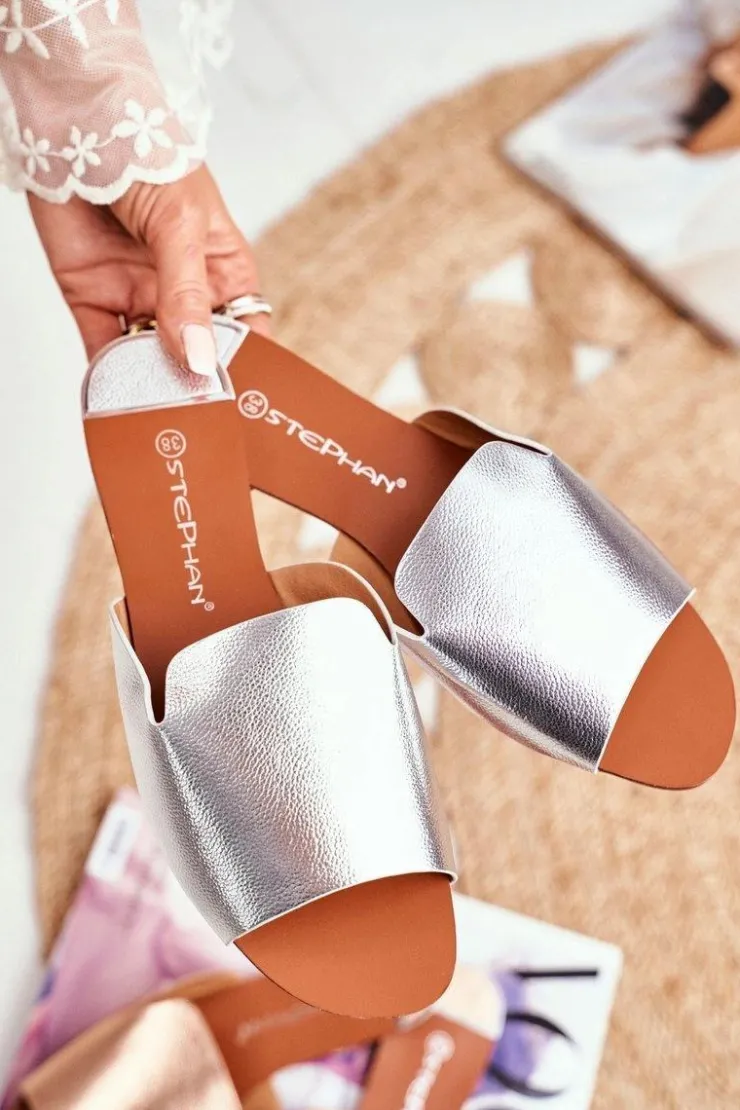 Boto Klapki Damskie Klasyczne*Klapki Damskie Płaskie Srebrne Mimios