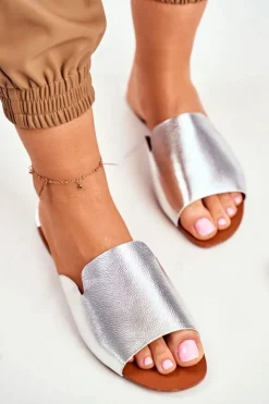 Boto Klapki Damskie Klasyczne*Klapki Damskie Płaskie Srebrne Mimios