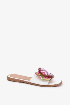 Boto Klapki Damskie Płaskie Z Ozdobną Klamrą Białe Luwam Biały