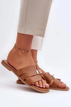 Boto Klapki Damskie Klasyczne*Klapki Damskie Płaskie Z Ozdobą Camel Kavinia