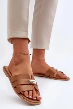 Boto Klapki Damskie Klasyczne*Klapki Damskie Płaskie Z Ozdobą Camel Kavinia