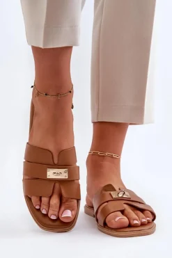 Boto Klapki Damskie Klasyczne*Klapki Damskie Płaskie Z Ozdobą Camel Kavinia