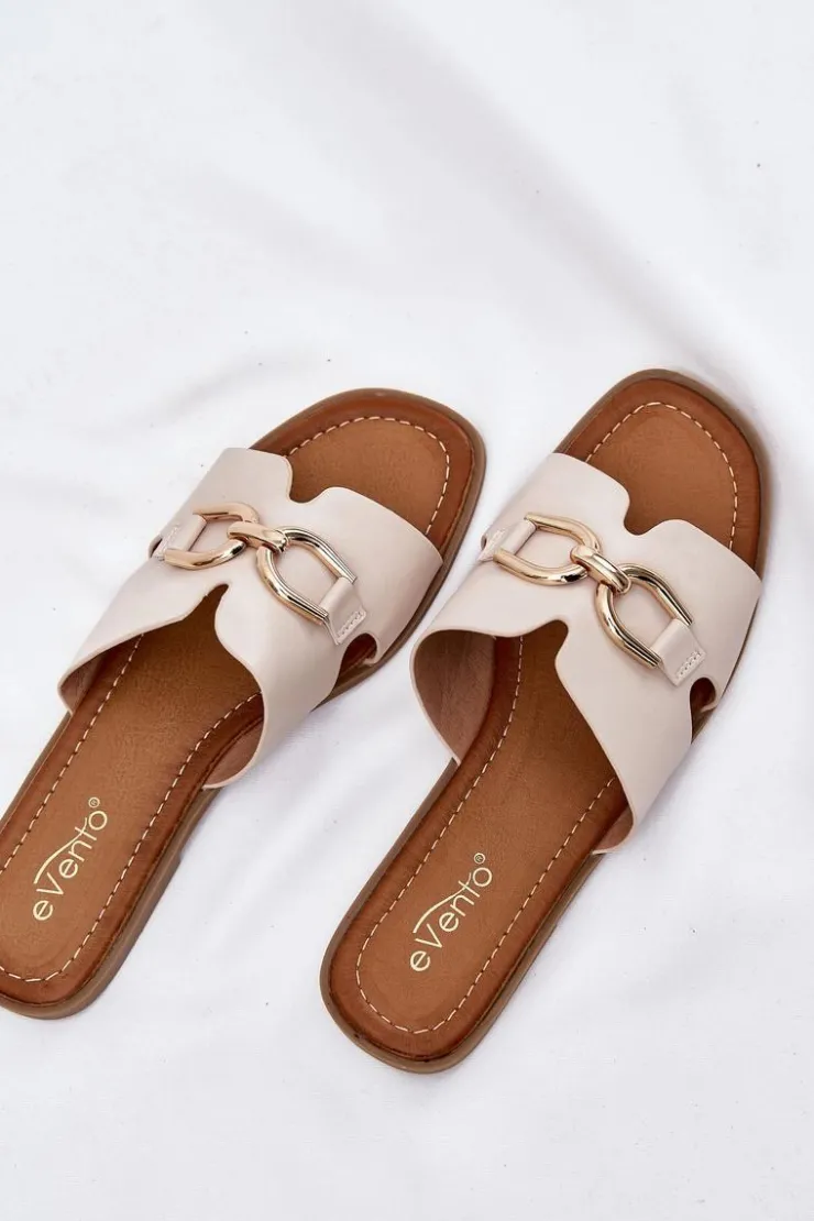 Evento Klapki Damskie Klasyczne*Klapki Damskie Płaskie Z Ozdobnym Detalem Beżowe Amiresna Beżowy