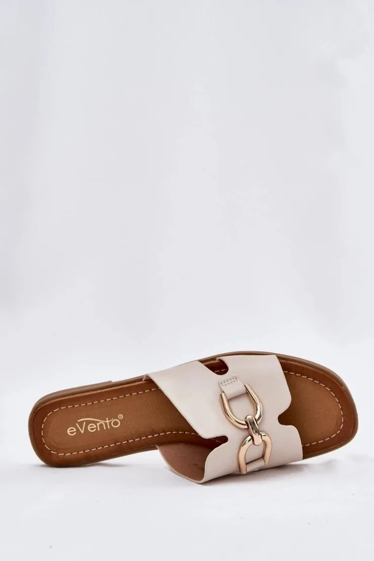 Evento Klapki Damskie Klasyczne*Klapki Damskie Płaskie Z Ozdobnym Detalem Beżowe Amiresna Beżowy