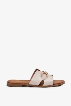 Evento Klapki Damskie Klasyczne*Klapki Damskie Płaskie Z Ozdobnym Detalem Beżowe Amiresna Beżowy