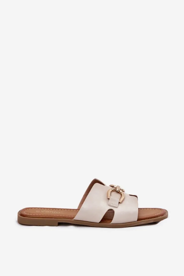 Evento Klapki Damskie Klasyczne*Klapki Damskie Płaskie Z Ozdobnym Detalem Beżowe Amiresna Beżowy