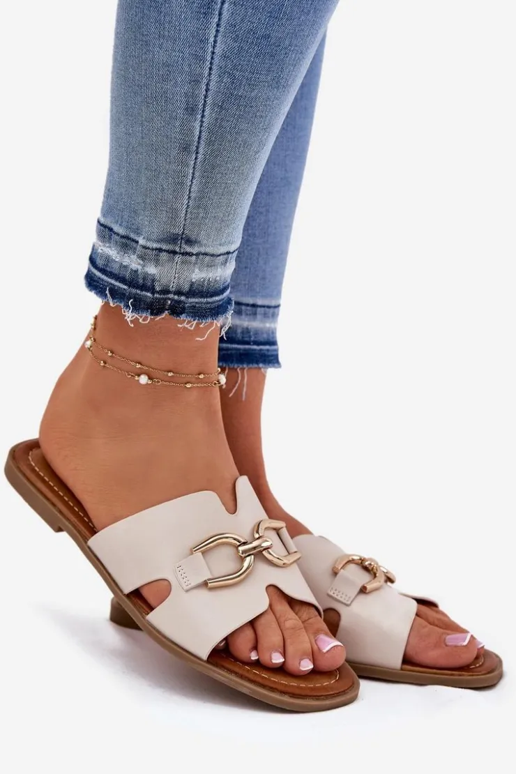 Evento Klapki Damskie Klasyczne*Klapki Damskie Płaskie Z Ozdobnym Detalem Beżowe Amiresna Beżowy