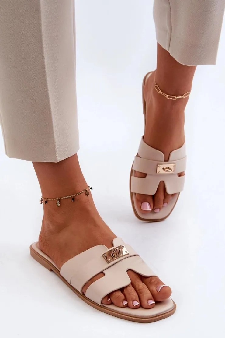 Boto Klapki Damskie Klasyczne*Klapki Damskie Płaskie Z Ozdobą Beżowe Kavinia