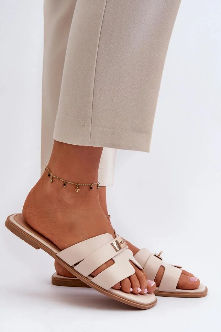 Boto Klapki Damskie Klasyczne*Klapki Damskie Płaskie Z Ozdobą Beżowe Kavinia