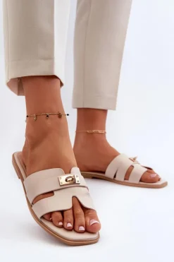 Boto Klapki Damskie Klasyczne*Klapki Damskie Płaskie Z Ozdobą Beżowe Kavinia