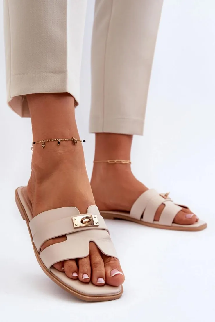 Boto Klapki Damskie Klasyczne*Klapki Damskie Płaskie Z Ozdobą Beżowe Kavinia