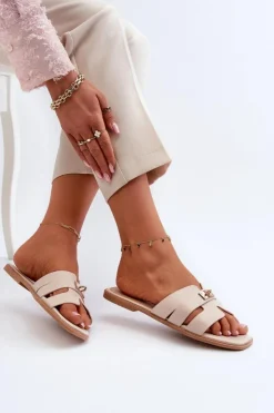 Boto Klapki Damskie Klasyczne*Klapki Damskie Płaskie Z Ozdobą Beżowe Kavinia