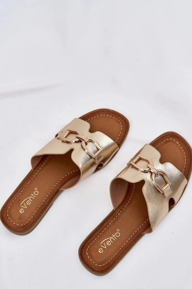 Damskie Evento Klapki Damskie Płaskie Z Ozdobnym Detalem Złote Amiresna