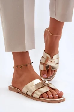 Sale Boto Klapki Damskie Płaskie Z Ozdobą Złote Kavinia