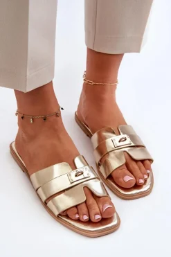 Sale Boto Klapki Damskie Płaskie Z Ozdobą Złote Kavinia