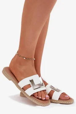 Clearance Artiker Klapki Damskie Płaskie Z Ozdobnym Detalem 56C1334 Białe Biały