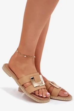 Artiker Klapki Damskie Klasyczne*Klapki Damskie Płaskie Z Ozdobnym Detalem 56C1335 Beżowe Beżowy