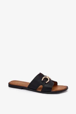 Clearance Evento Klapki Damskie Płaskie Z Ozdobnym Detalem Czarne Amiresna Czarny