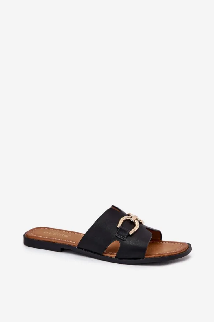 Clearance Evento Klapki Damskie Płaskie Z Ozdobnym Detalem Czarne Amiresna Czarny