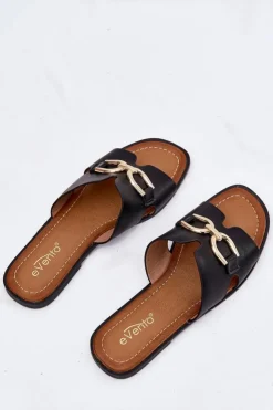 Clearance Evento Klapki Damskie Płaskie Z Ozdobnym Detalem Czarne Amiresna Czarny