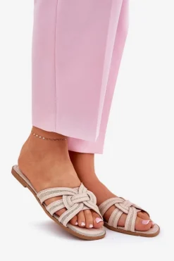 Best Boto Klapki Damskie Płaskie Z Przeplatającymi Się Paskami Beżowe Acimine Beżowy