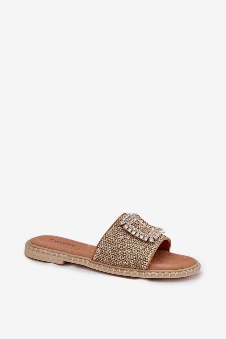 Damskie Artiker Klapki Damskie Płaskie Z Plecionką I Ozdobą 56C1337 Beżowe
