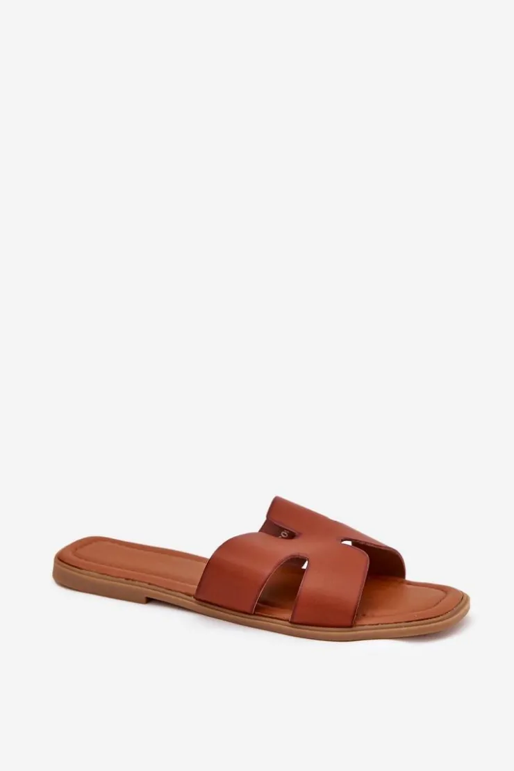 Boto Klapki Damskie Klasyczne*Klapki Damskie Płaskie Z Wycięciami Camel Salyra Brązowy