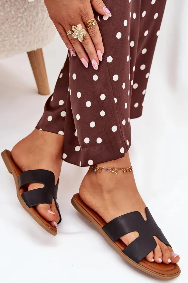 Boto Klapki Damskie Płaskie Z Wycięciami Czarne Salyra Czarny