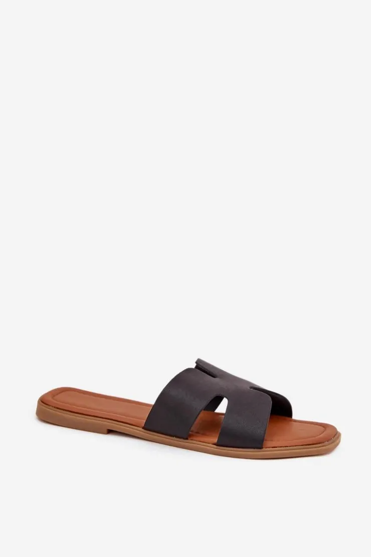 Boto Klapki Damskie Płaskie Z Wycięciami Czarne Salyra Czarny