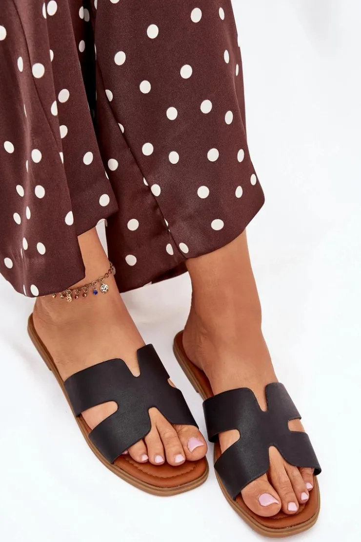 Boto Klapki Damskie Płaskie Z Wycięciami Czarne Salyra Czarny