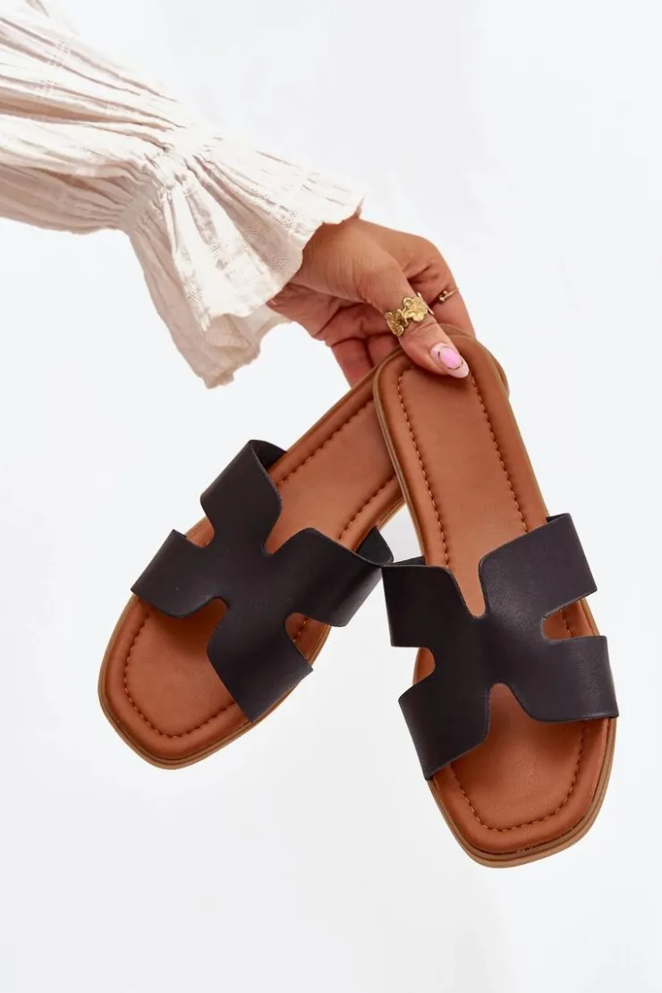 Boto Klapki Damskie Płaskie Z Wycięciami Czarne Salyra Czarny