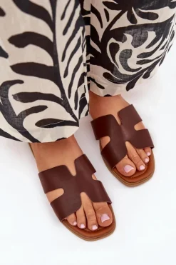 Damskie Boto Klapki Damskie Płaskie Z Wycięciami Ciemnobrązowe Salyra