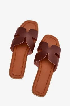 Damskie Boto Klapki Damskie Płaskie Z Wycięciami Ciemnobrązowe Salyra