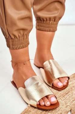 Damskie Boto Klapki Damskie Płaskie Złote Mimios