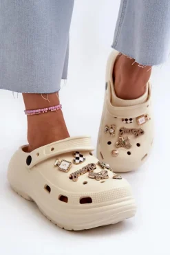 Boto Klapki Na Platformie|Klapki Damskie Klasyczne*Klapki Damskie Piankowe Lekkie Na Grubej Podeszwie Z Przypinkami Beżowe Effiora