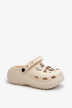 Boto Klapki Na Platformie|Klapki Damskie Klasyczne*Klapki Damskie Piankowe Lekkie Na Grubej Podeszwie Z Przypinkami Beżowe Effiora