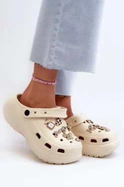 Boto Klapki Na Platformie|Klapki Damskie Klasyczne*Klapki Damskie Piankowe Lekkie Na Grubej Podeszwie Z Przypinkami Beżowe Effiora