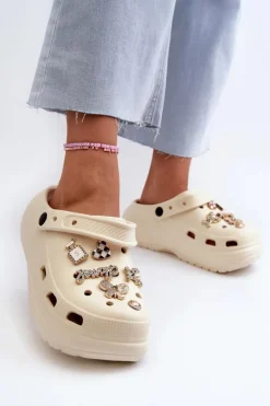 Boto Klapki Na Platformie|Klapki Damskie Klasyczne*Klapki Damskie Piankowe Lekkie Na Grubej Podeszwie Z Przypinkami Beżowe Effiora