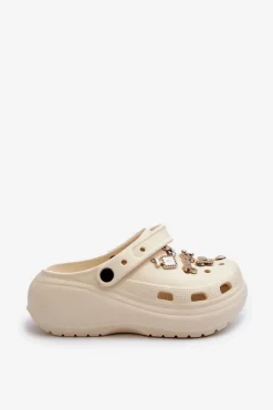 Boto Klapki Na Platformie|Klapki Damskie Klasyczne*Klapki Damskie Piankowe Lekkie Na Grubej Podeszwie Z Przypinkami Beżowe Effiora