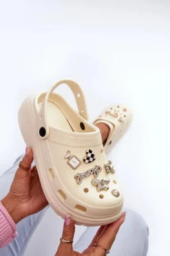 Boto Klapki Na Platformie|Klapki Damskie Klasyczne*Klapki Damskie Piankowe Lekkie Na Grubej Podeszwie Z Przypinkami Beżowe Effiora