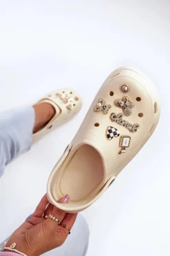 Boto Klapki Na Platformie|Klapki Damskie Klasyczne*Klapki Damskie Piankowe Lekkie Na Grubej Podeszwie Z Przypinkami Beżowe Effiora