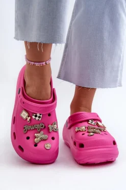 Damskie Boto Klapki Damskie Piankowe Lekkie Na Grubej Podeszwie Z Przypinkami Fuksja Effiora