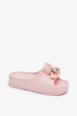 Damskie Boto Klapki Damskie Piankowe Na Platformie Z Kokardką I Broszką Różowe Marlize