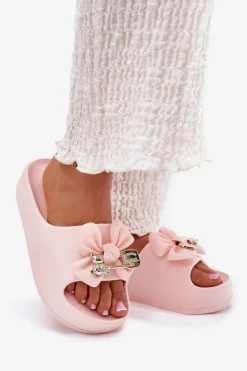 Damskie Boto Klapki Damskie Piankowe Na Platformie Z Kokardką I Broszką Różowe Marlize