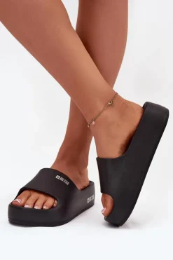 Big Star Shoes Klapki Damskie Big Star|Klapki Basenowe*Klapki Damskie Piankowe Na Masywnej Platformie Big Star SS274721 Czarne Czarny