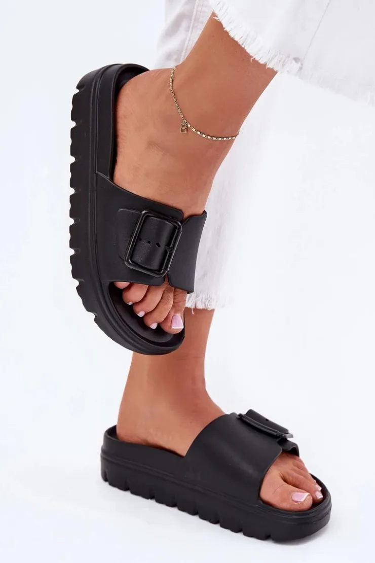 Boto Klapki Basenowe|Klapki Na Platformie*Klapki Damskie Piankowe Na Platformie Z Klamrą Czarne Viasara Czarny