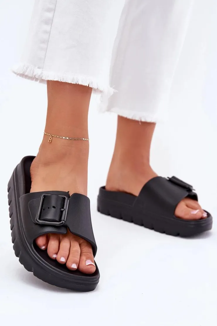 Boto Klapki Basenowe|Klapki Na Platformie*Klapki Damskie Piankowe Na Platformie Z Klamrą Czarne Viasara Czarny