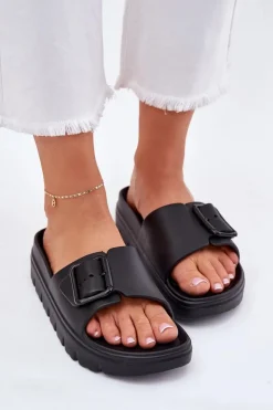 Boto Klapki Basenowe|Klapki Na Platformie*Klapki Damskie Piankowe Na Platformie Z Klamrą Czarne Viasara Czarny