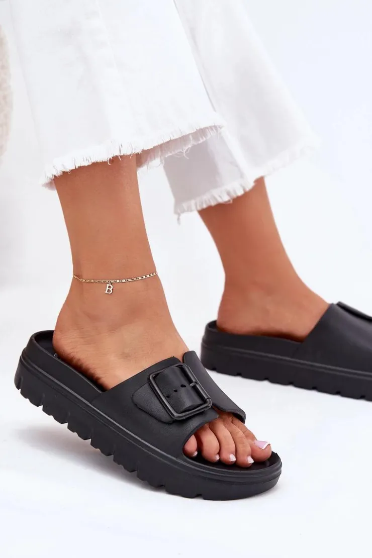 Boto Klapki Basenowe|Klapki Na Platformie*Klapki Damskie Piankowe Na Platformie Z Klamrą Czarne Viasara Czarny